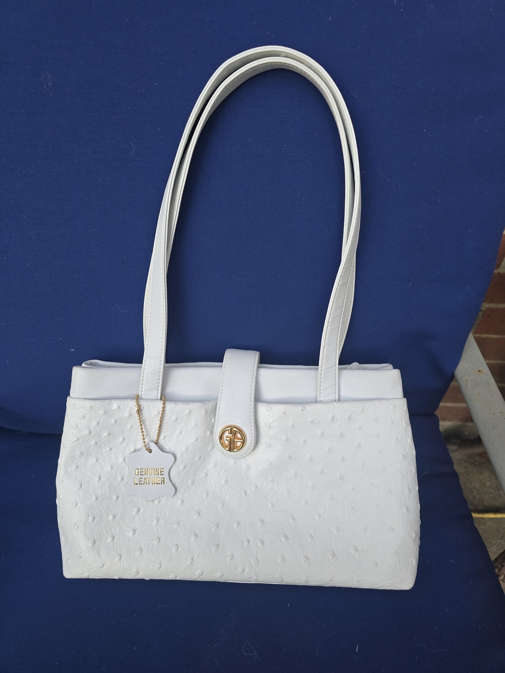 Giani Bernini White ostrich-embossed genuine leather Shoulder handbag